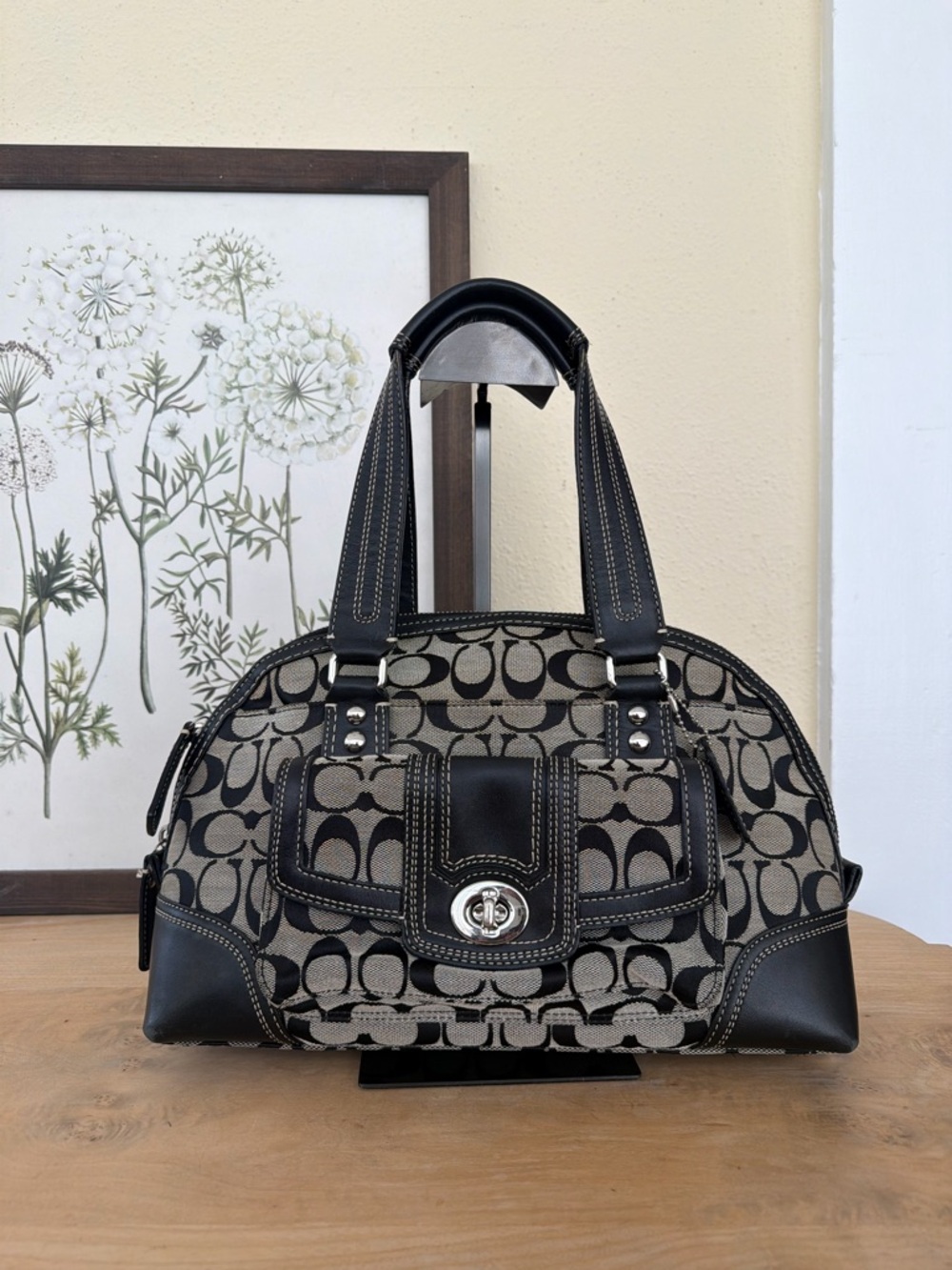 Signature Coach Pattern Dome Satchel - Black